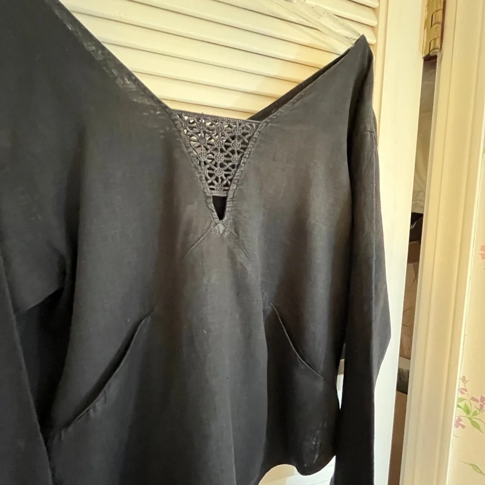 Free People Off the Shoulder Black Linen Blend Crop Top Size XS